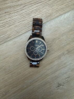Fossil Tortoiseshell Resin Bracelet Watch with Gold Accents